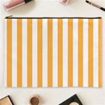 Vertical Stripes - White and Pastel Orange Cosmetic Bag (XXXL)