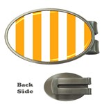 Vertical Stripes - White and Dark Tangerine Orange Money Clip (Oval)
