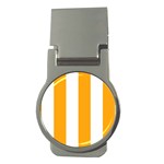 Vertical Stripes - White and Dark Tangerine Orange Money Clip (Round)