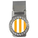 Vertical Stripes - White and Dark Tangerine Orange Money Clip (CZ)