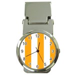 Vertical Stripes - White and Dark Tangerine Orange Money Clip Watch