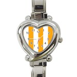 Vertical Stripes - White and Dark Tangerine Orange Heart Italian Charm Watch
