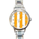 Vertical Stripes - White and Dark Tangerine Orange Round Italian Charm Watch