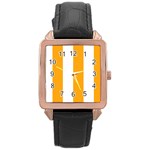 Vertical Stripes - White and Dark Tangerine Orange Rose Gold Leather Watch