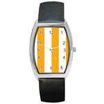 Vertical Stripes - White and Dark Tangerine Orange Barrel Style Metal Watch