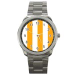 Vertical Stripes - White and Dark Tangerine Orange Sport Metal Watch