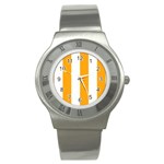 Vertical Stripes - White and Dark Tangerine Orange Stainless Steel Watch