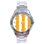 Vertical Stripes - White and Dark Tangerine Orange Stainless Steel Analogue Watch