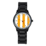 Vertical Stripes - White and Dark Tangerine Orange Stainless Steel Round Watch