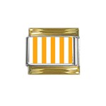Vertical Stripes - White and Dark Tangerine Orange Gold Trim Italian Charm (9mm)