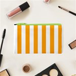 Vertical Stripes - White and Dark Tangerine Orange Canvas Cosmetic Bag (XS)