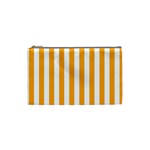 Vertical Stripes - White and Dark Tangerine Orange Cosmetic Bag (S)