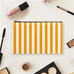 Vertical Stripes - White and Dark Tangerine Orange Cosmetic Bag (M)