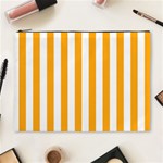 Vertical Stripes - White and Dark Tangerine Orange Cosmetic Bag (XL)