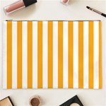 Vertical Stripes - White and Dark Tangerine Orange Cosmetic Bag (XXL)