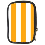 Vertical Stripes - White and Dark Tangerine Orange Compact Camera Leather Case