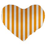 Vertical Stripes - White and Dark Tangerine Orange Large 19  Premium Flano Heart Shape Cushion