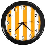 Vertical Stripes - White and Dark Tangerine Orange Wall Clock (Black)