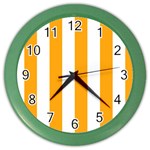 Vertical Stripes - White and Dark Tangerine Orange Color Wall Clock