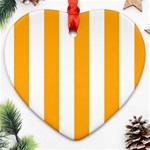 Vertical Stripes - White and Dark Tangerine Orange Heart Ornament (Two Sides)