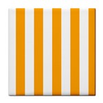 Vertical Stripes - White and Dark Tangerine Orange Tile Coaster