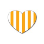 Vertical Stripes - White and Dark Tangerine Orange Rubber Coaster (Heart)