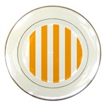 Vertical Stripes - White and Dark Tangerine Orange Porcelain Plate