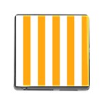 Vertical Stripes - White and Dark Tangerine Orange Memory Card Reader (Square)