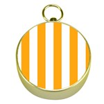 Vertical Stripes - White and Dark Tangerine Orange Gold Compass