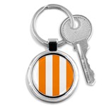 Vertical Stripes - White and Dark Orange Key Chain (Round)