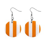 Vertical Stripes - White and Dark Orange 1  Button Earrings