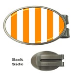 Vertical Stripes - White and Dark Orange Money Clip (Oval)