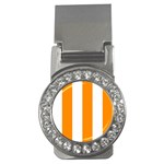 Vertical Stripes - White and Dark Orange Money Clip (CZ)