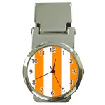 Vertical Stripes - White and Dark Orange Money Clip Watch