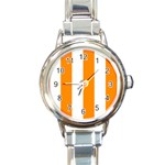 Vertical Stripes - White and Dark Orange Round Italian Charm Watch