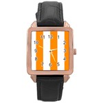 Vertical Stripes - White and Dark Orange Rose Gold Leather Watch