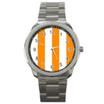 Vertical Stripes - White and Dark Orange Sport Metal Watch