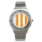Vertical Stripes - White and Dark Orange Stainless Steel Watch