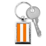 Vertical Stripes - White and Orange Key Chain (Rectangle)