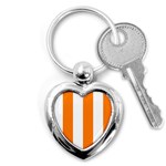 Vertical Stripes - White and Orange Key Chain (Heart)