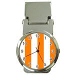 Vertical Stripes - White and Orange Money Clip Watch
