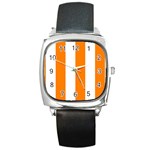 Vertical Stripes - White and Orange Square Metal Watch