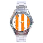 Vertical Stripes - White and Orange Stainless Steel Analogue Watch