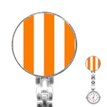 Vertical Stripes - White and Orange Stainless Steel Nurses Watch