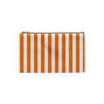 Vertical Stripes - White and Orange Cosmetic Bag (S)