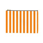 Vertical Stripes - White and Orange Cosmetic Bag (L)