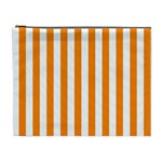Vertical Stripes - White and Orange Cosmetic Bag (XL)