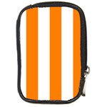 Vertical Stripes - White and Orange Compact Camera Leather Case