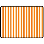 Vertical Stripes - White and Orange Fleece Blanket (Large) (One Side)