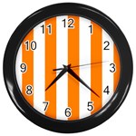Vertical Stripes - White and Orange Wall Clock (Black)